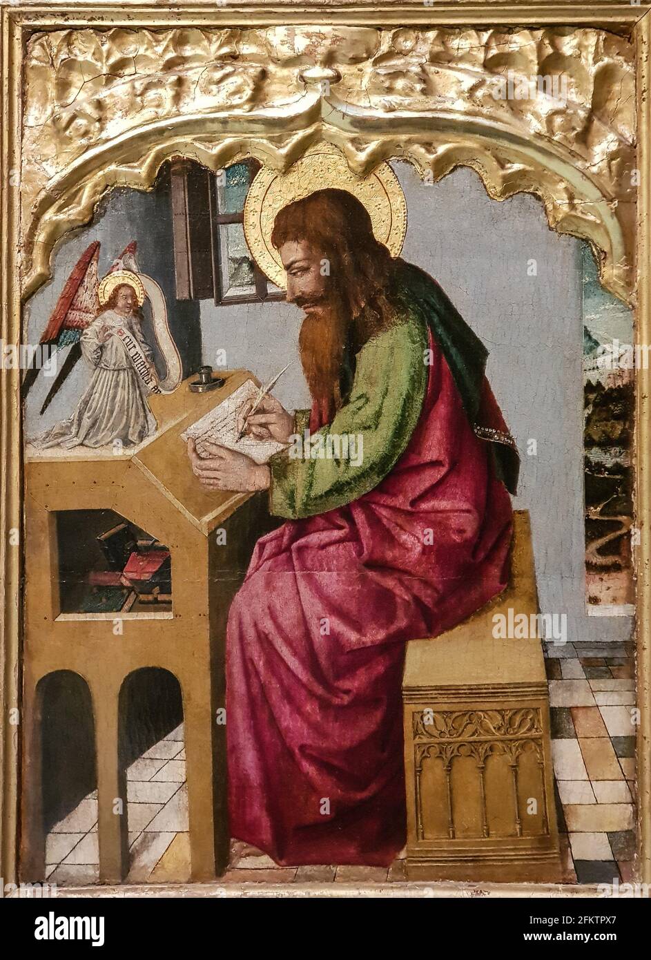 Joan Reixach assumed between 14531 - 1486- Saint Matthew the Evangelist. Oil on wood Stock Photo