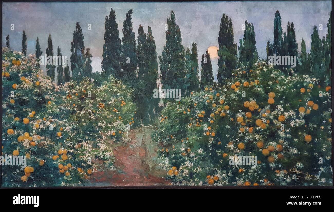 Constantino Gomez Salvador (1864-1937). Cypress and orange trees. 1905. Oil on canvas. Stock Photo