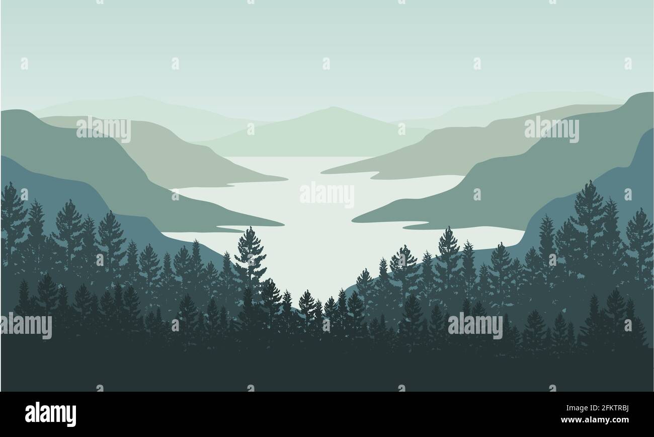 Beautiful views of the mountains from the riverbank in the morning ...