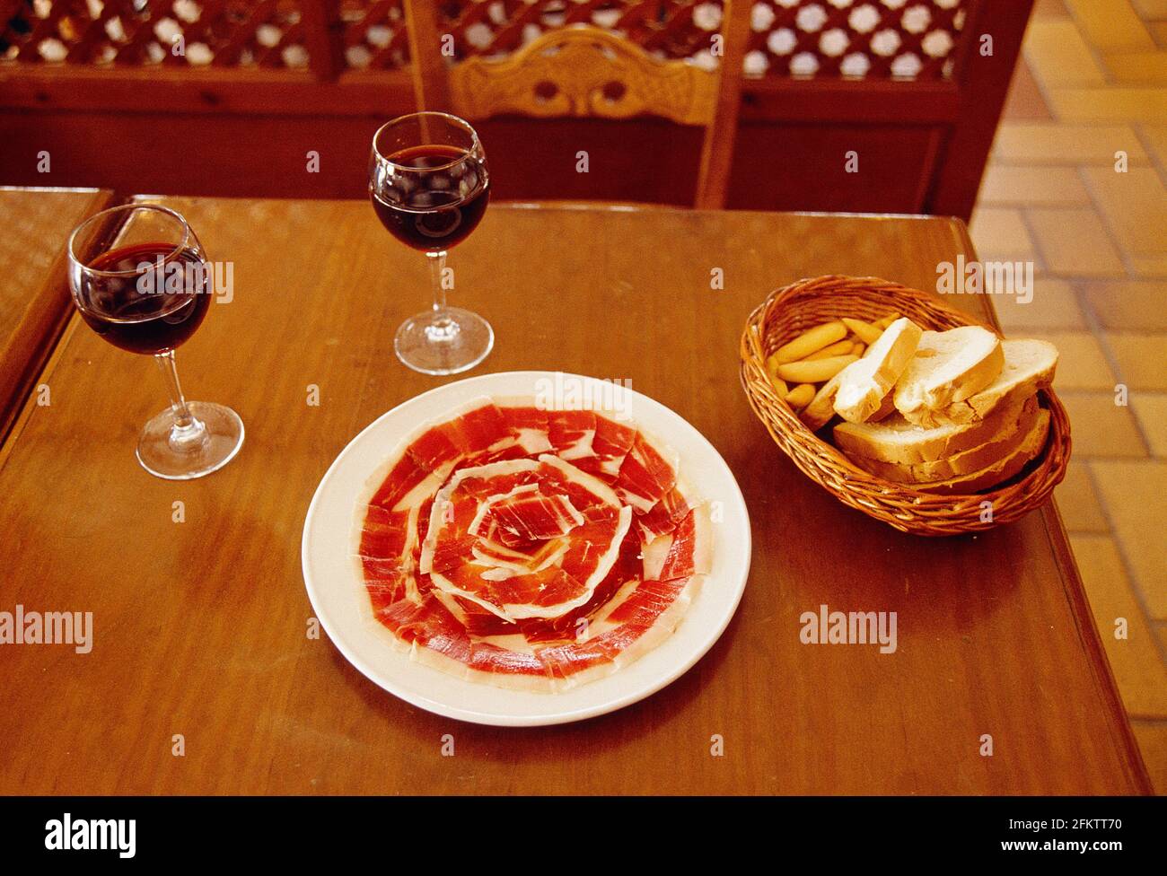 Iberian ham serving. Jabugo, Huelva province, Andalucía, Spain Stock