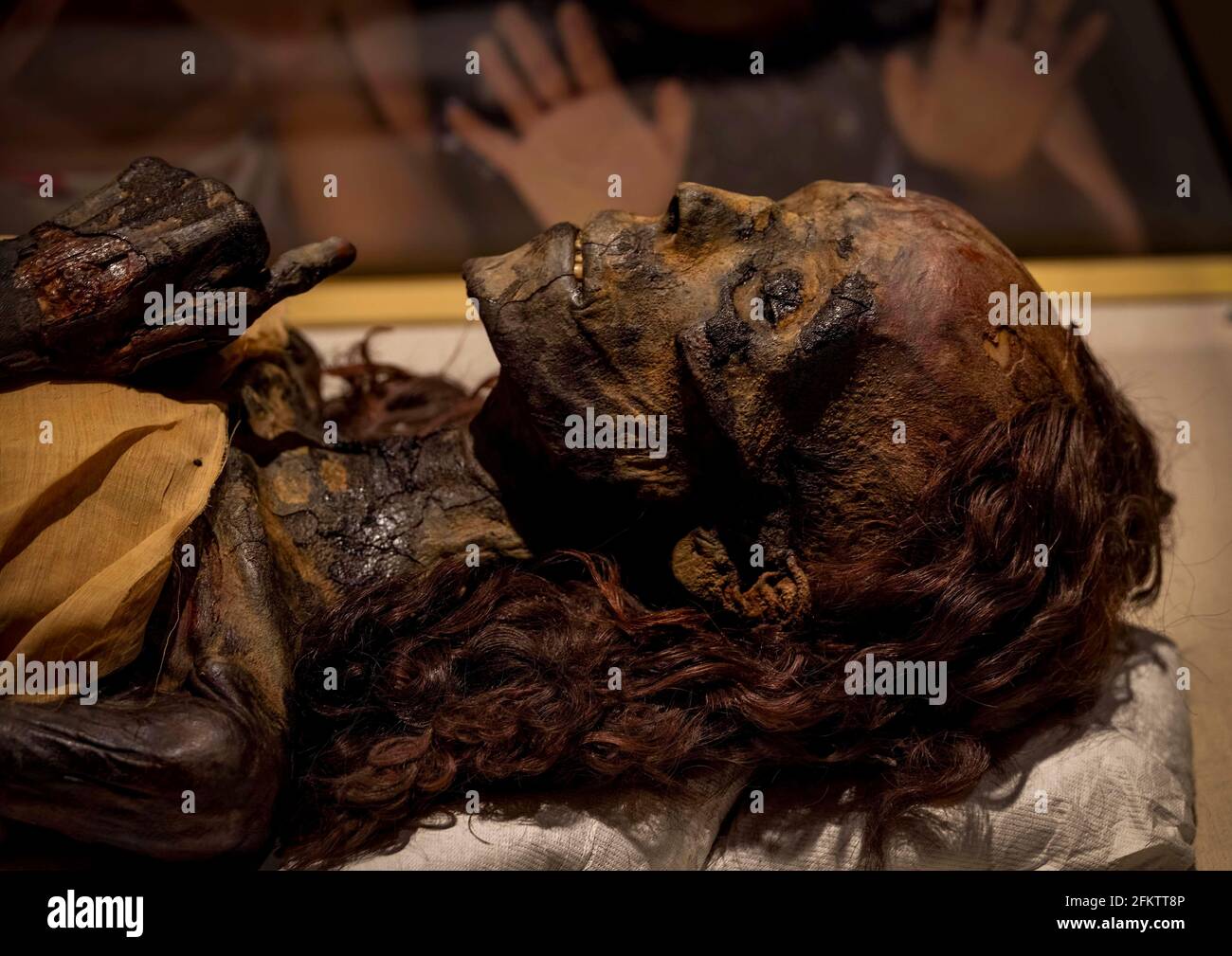 children looking at mummy of Queen Hatshepsut, National Museum of Egyptian Civilization Stock Photo