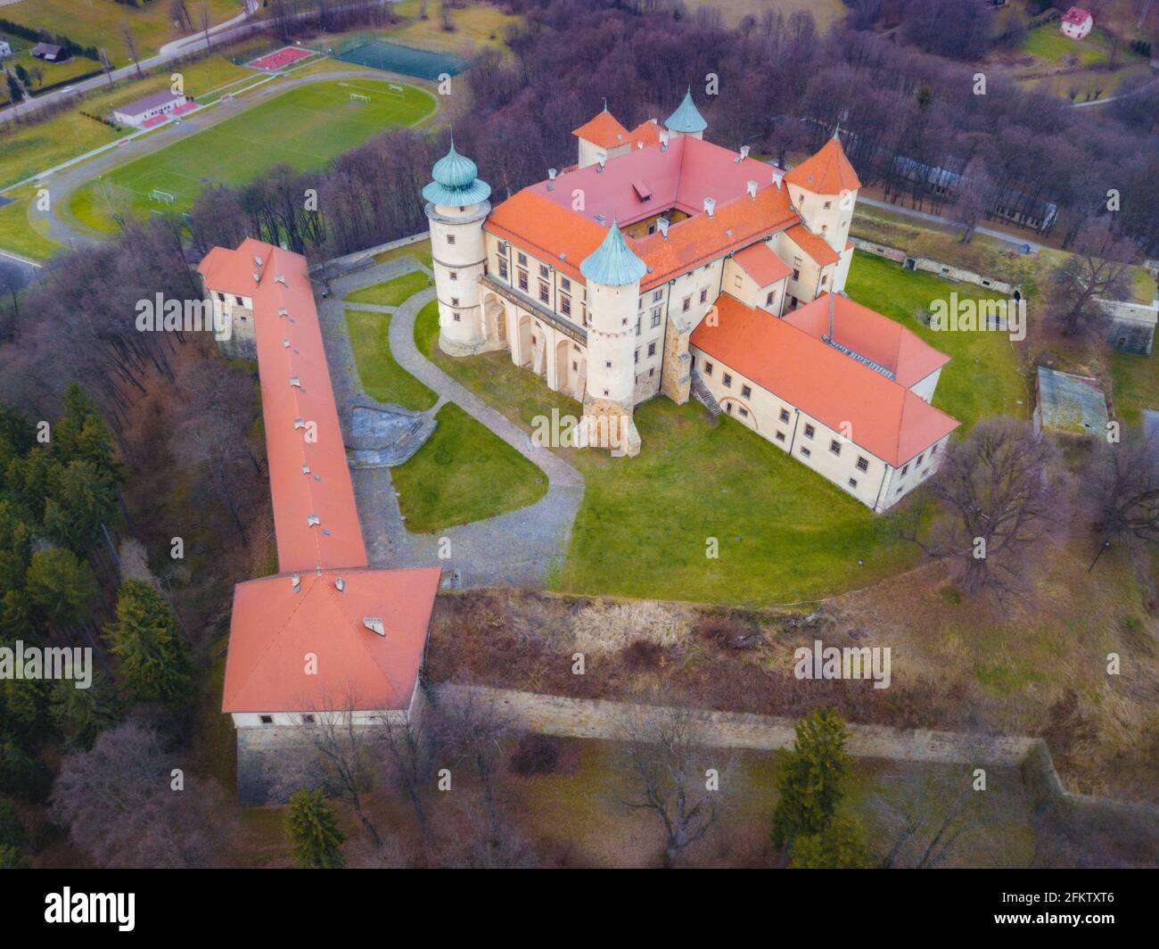 Wisnicz Castle on the hill. Wisnicz, Lesser Poland, Poland. Stock Photo