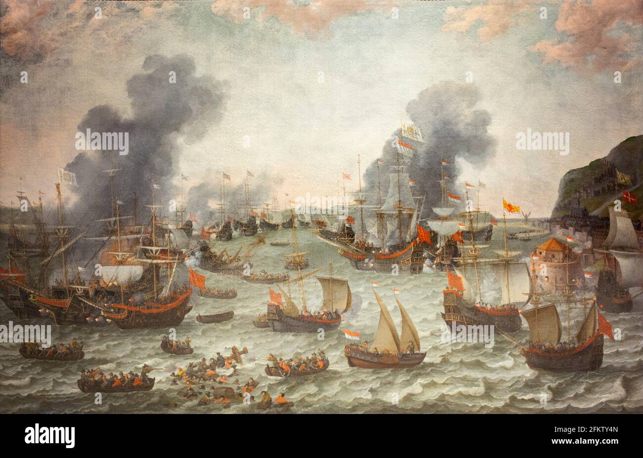 Naval combat of Gibraltar, 25 April 1607. Painted by Adam Willaerts in 1617. Naval Museum, Madrid. Stock Photo