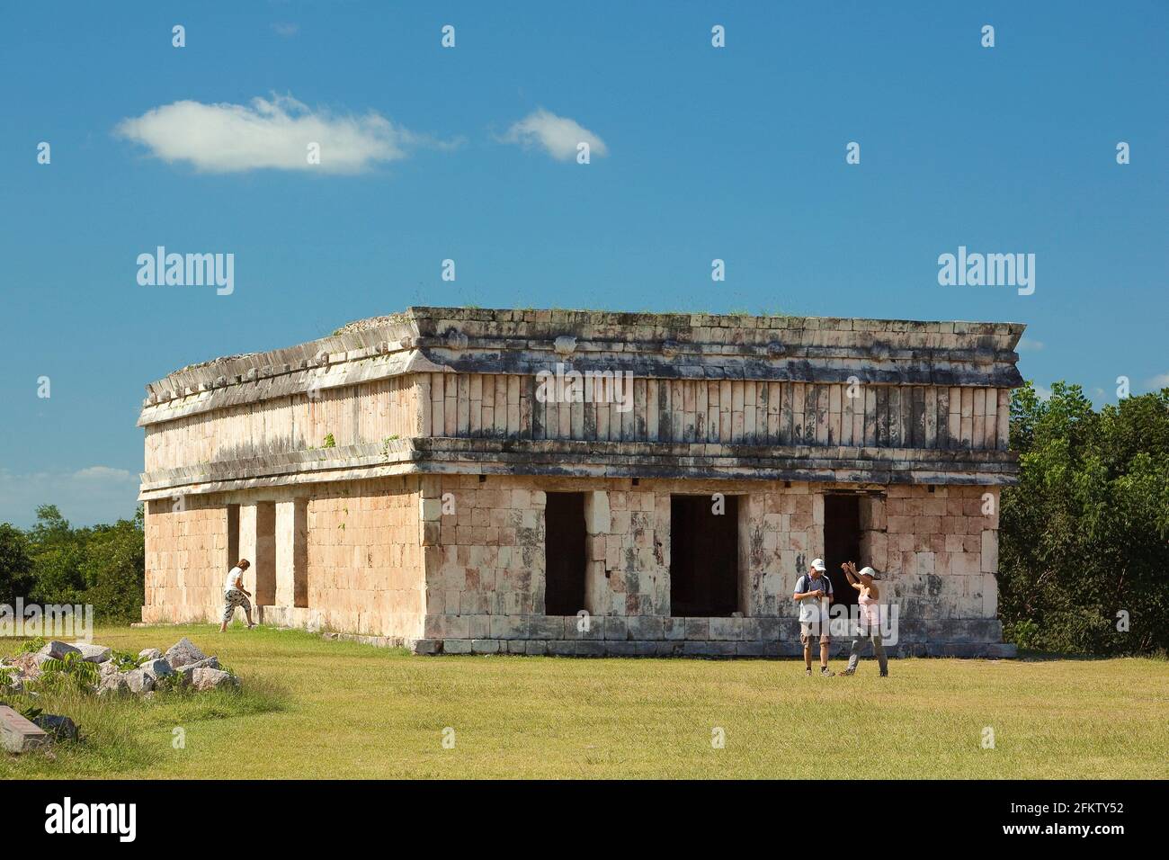 Visitors in front of the House Of The Turtles at the Prehispanic Mayan