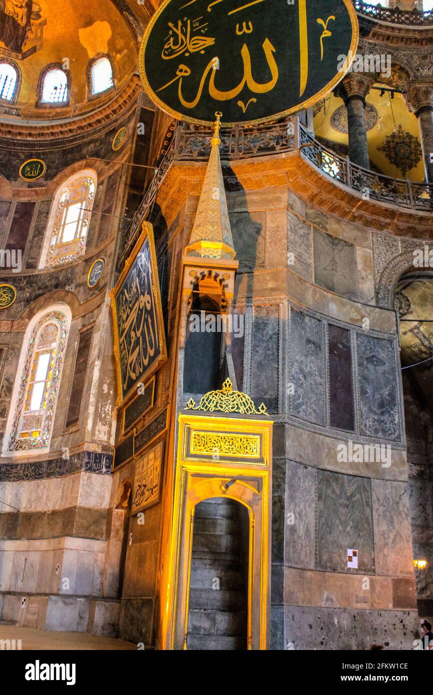 Istanbul, Turkey - May 12, 2013: View of Minbar or Pulpit in Hagia Sophia Stock Photo