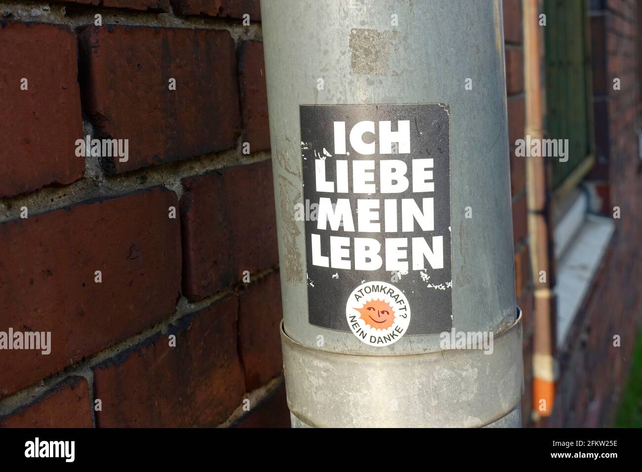 Sticker, I love my life, Nuclear power, no thank you, Berlin, Germany Stock Photo