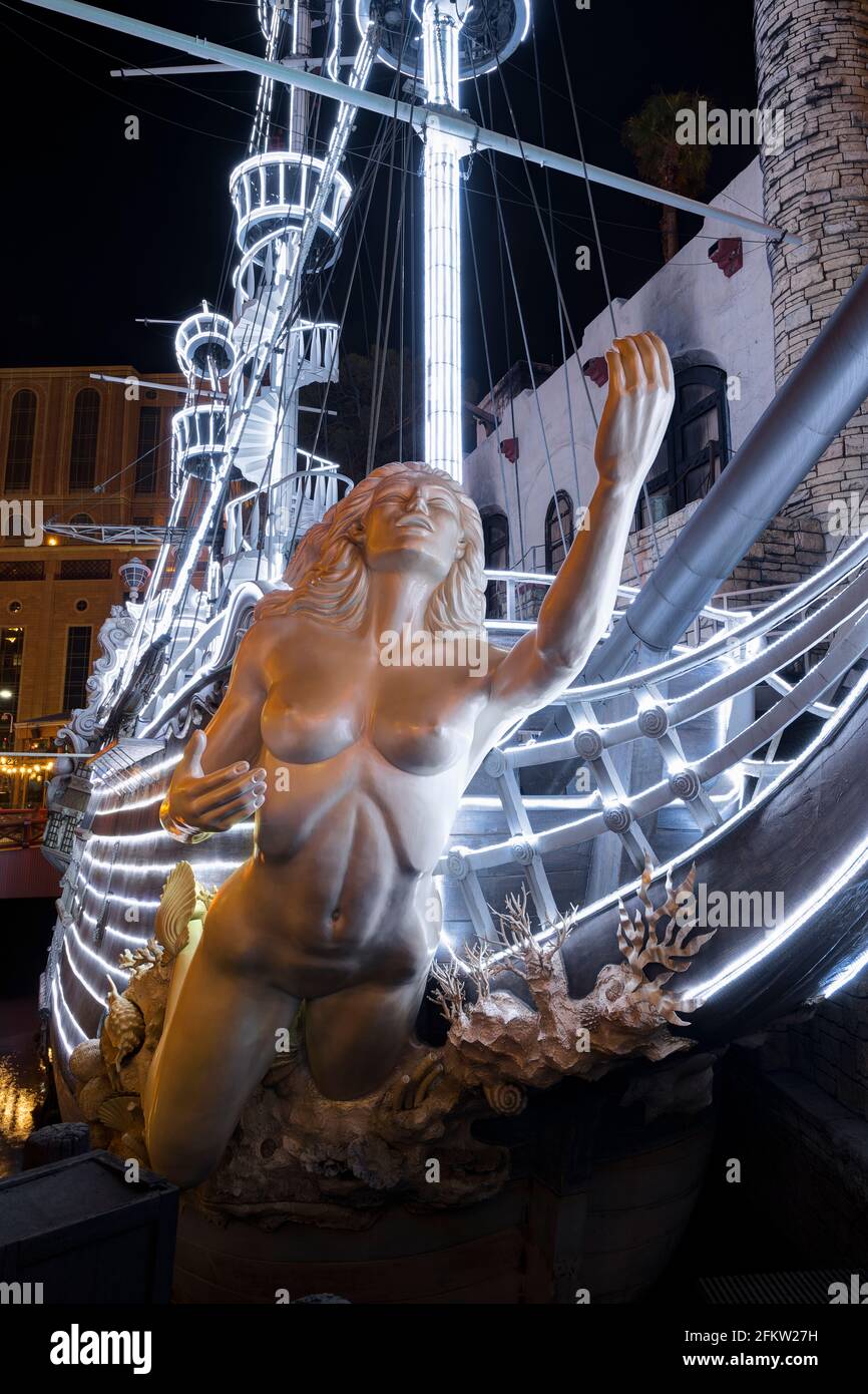 Pirate Ship (Sirens of TI), Treasure Island Hotel and Casino, Las Vegas, Nevada Stock Photo