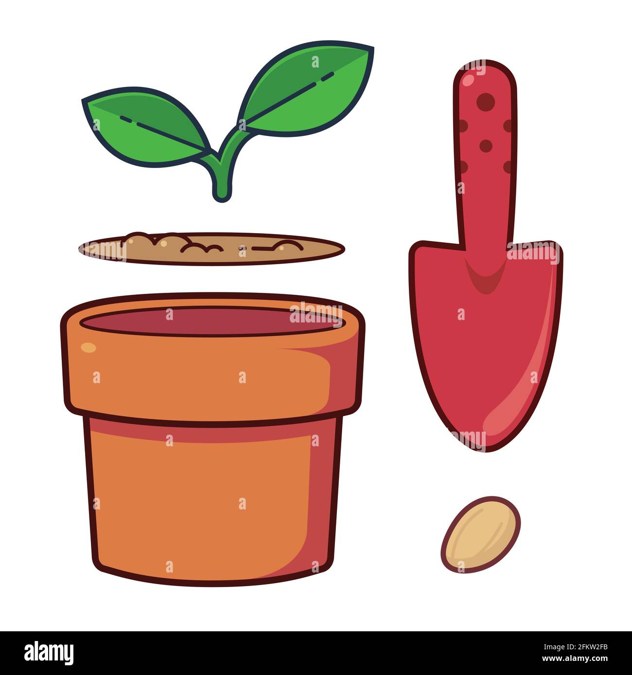 Set of cute objects about the garden, starter plants grow kit for