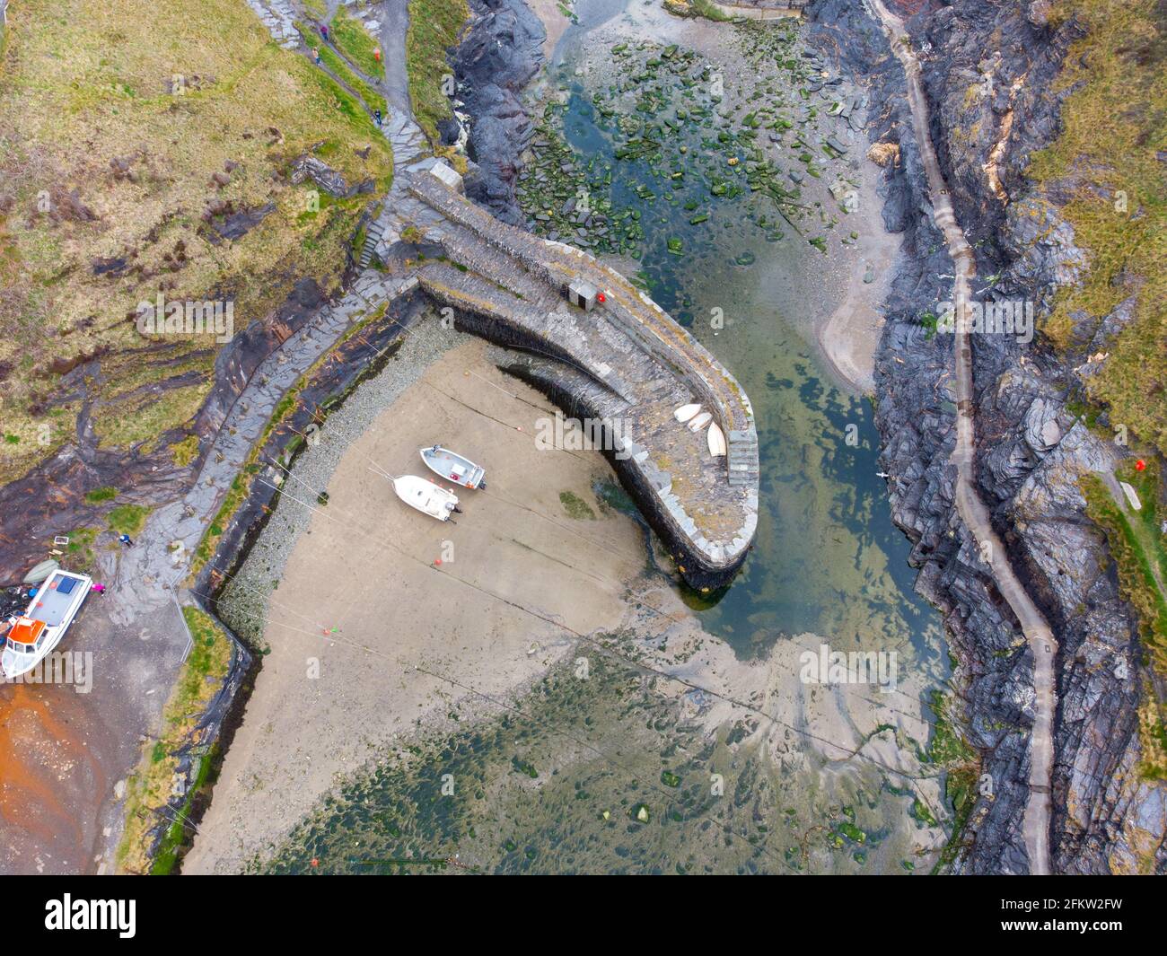 Boscastle harbour Cornwall England uk aerial drone from above Stock Photo