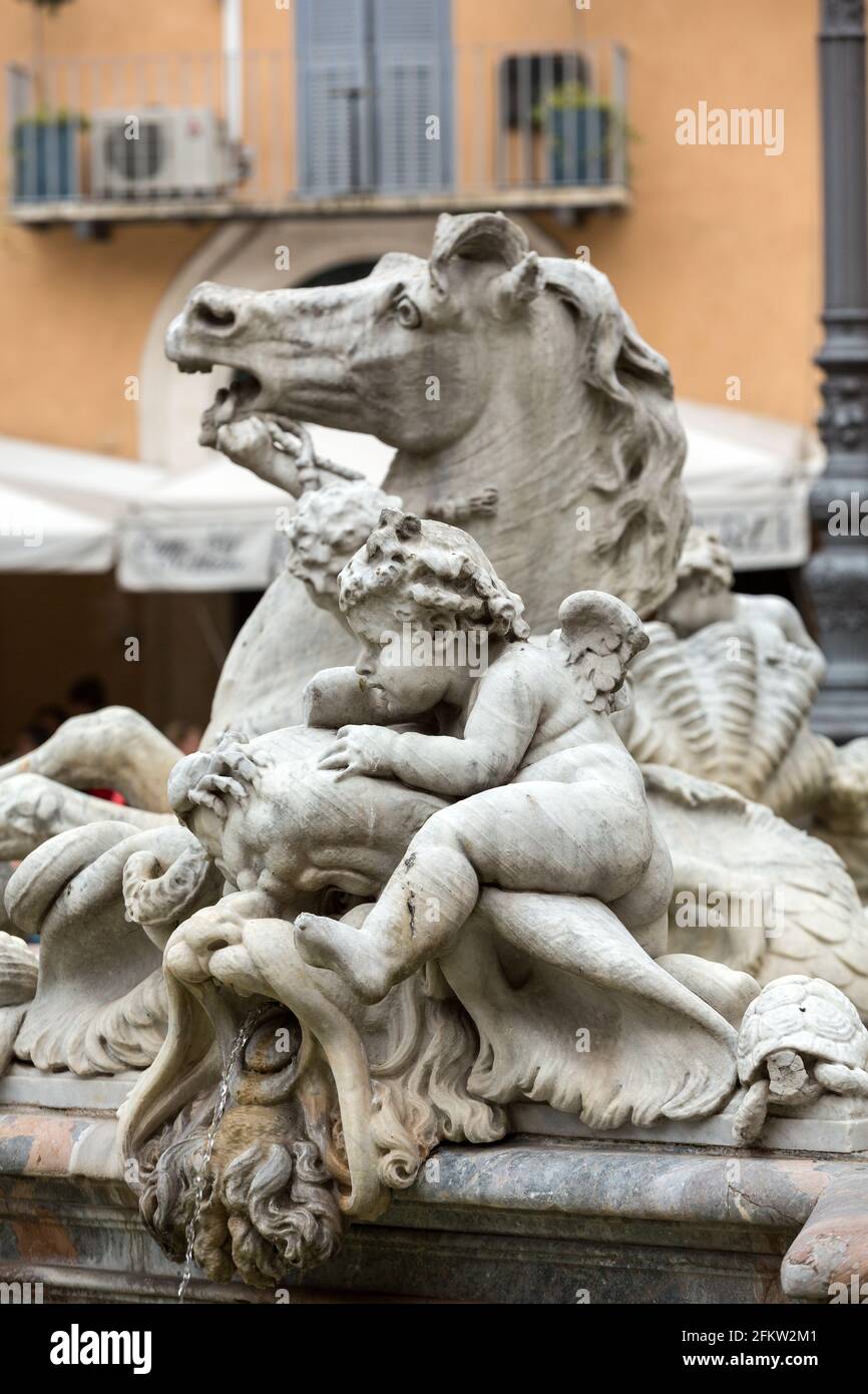 Piazza Navona Fountain of Neptun. Designed by Giacomo della Porta (1574 ...
