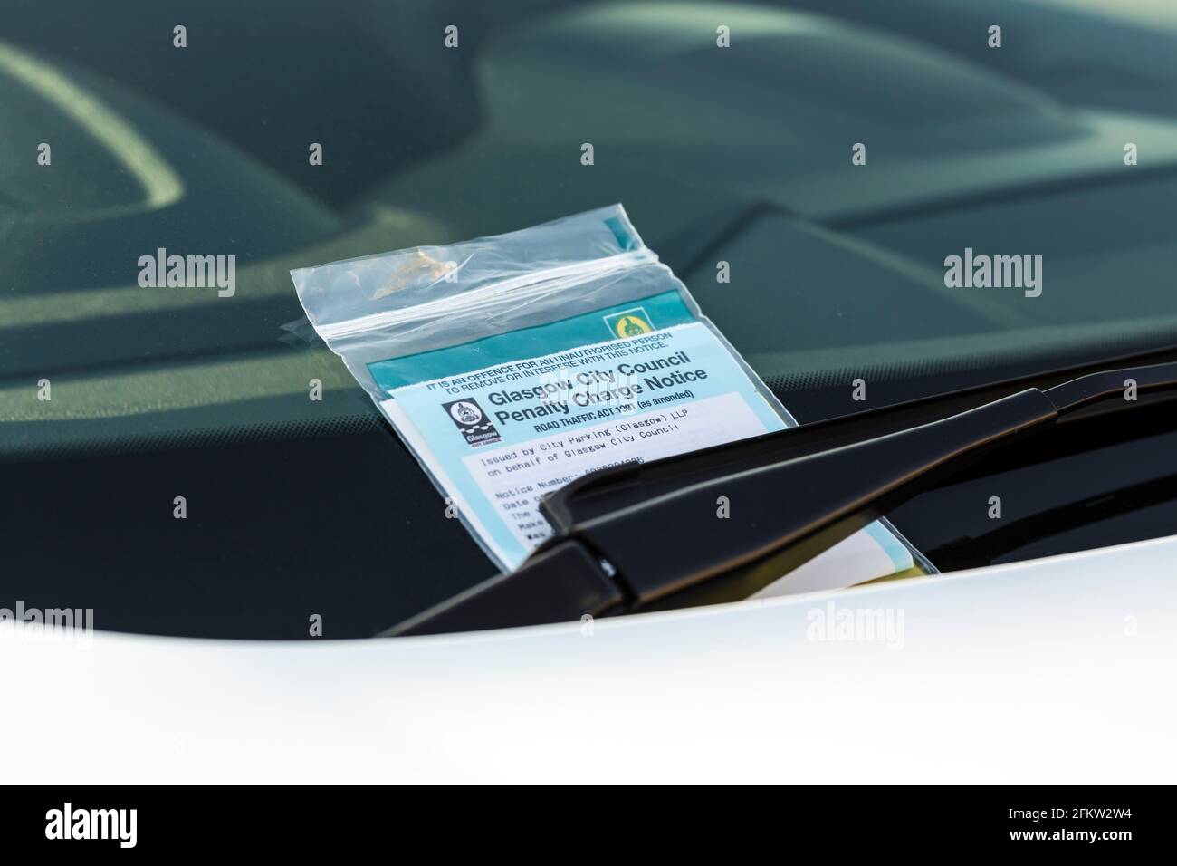 Parking ticket on a car windscreen, Glasgow, Scotland, UK Stock Photo