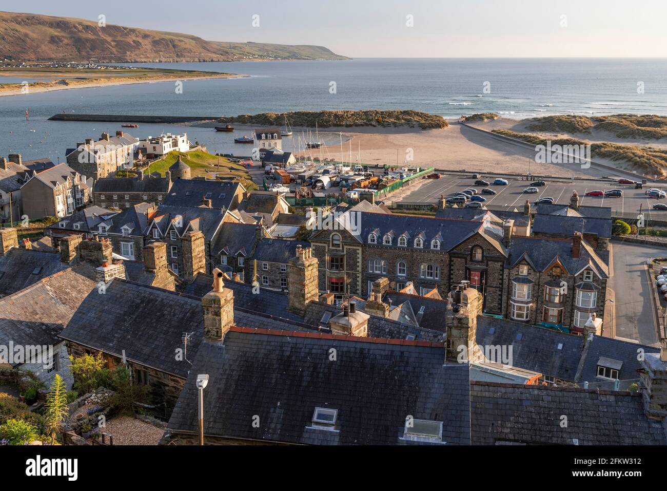 Barmouth and Fairbourne from Dinas Oleu, Snowdonia, Wales Stock Photo