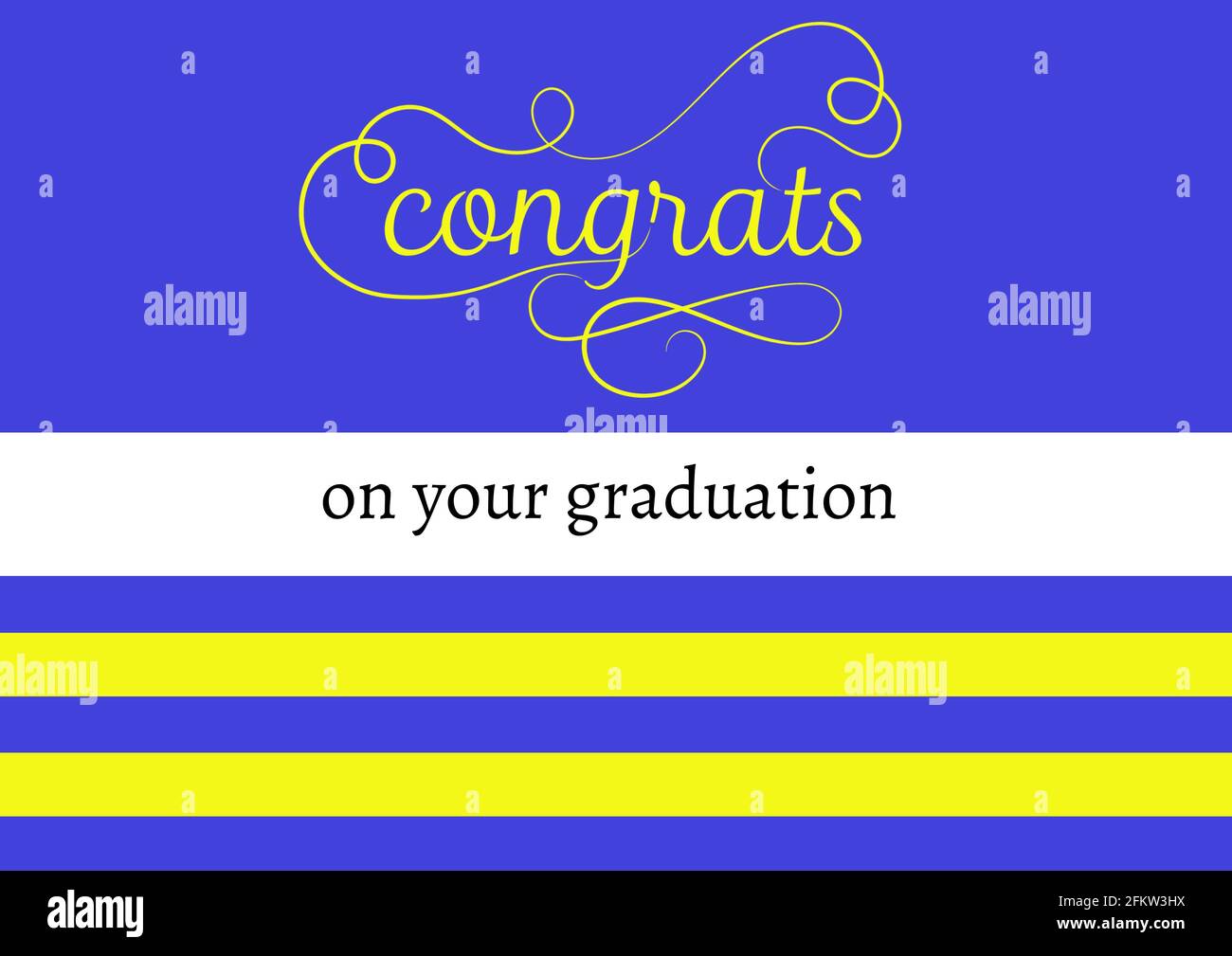 Composition of congrats on your graduation message, on blue, white and yellow striped background Stock Photo