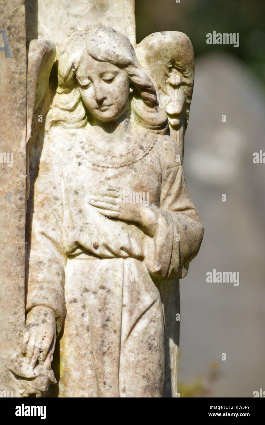 Gravestone Angel Looking Left Stock Photo