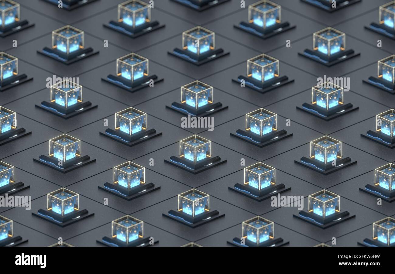 Creative electronics crystals cubes, 3d rendering. Computer digital ...
