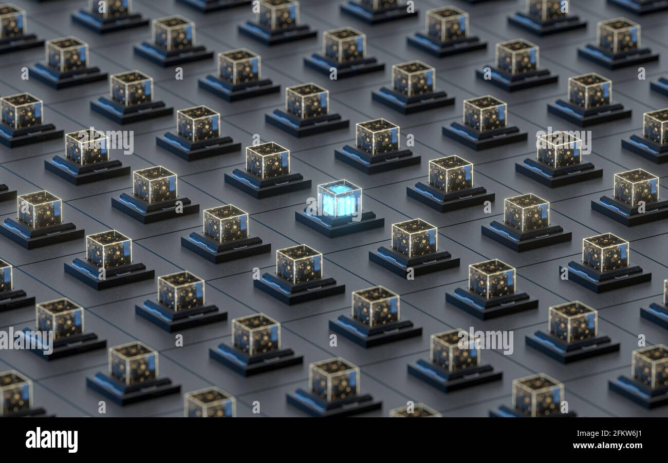 Creative electronics crystals cubes, 3d rendering. Computer digital ...