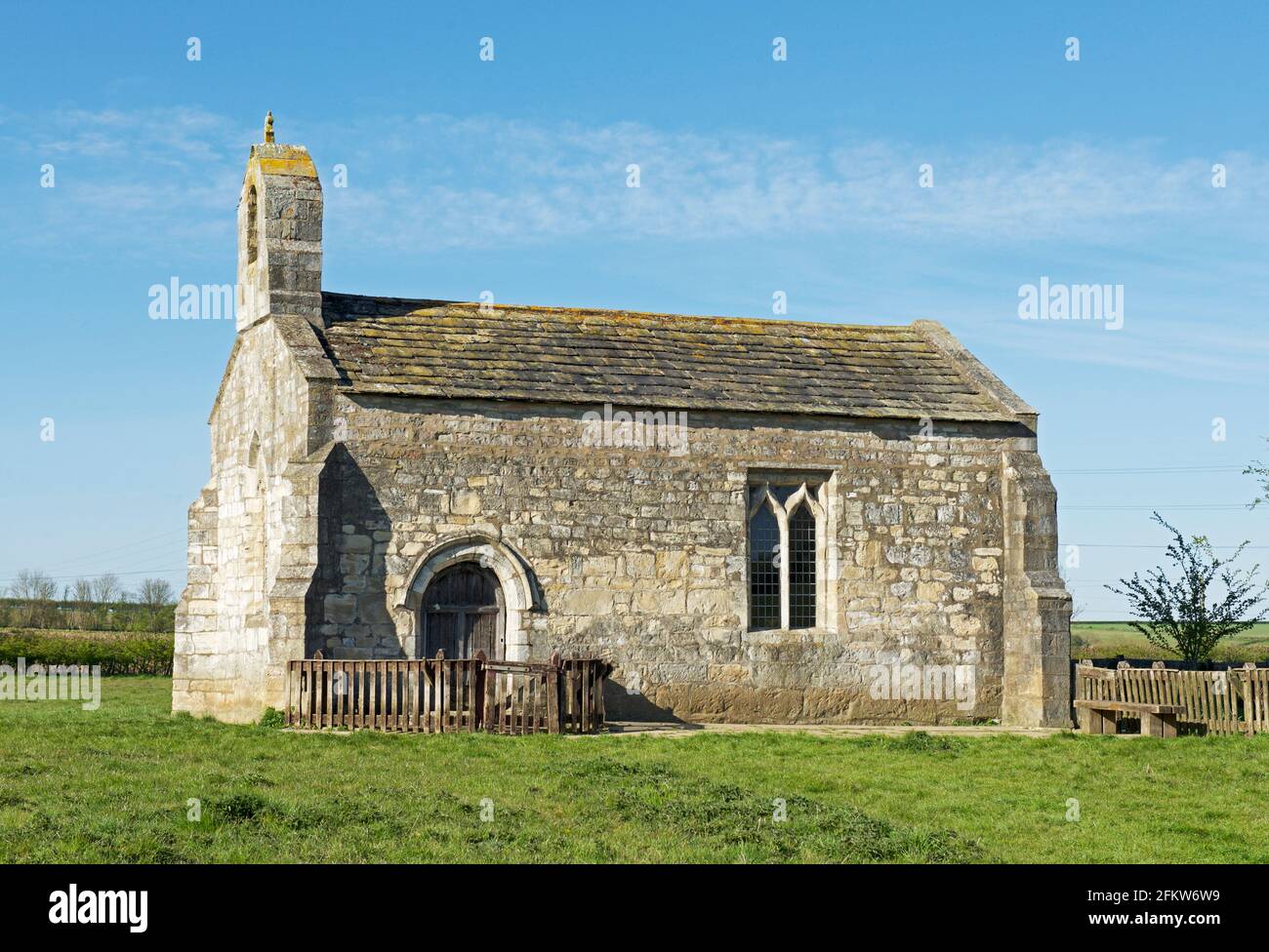 St Mary's Church, Lead, now on its own in a field near Saxton, North Yorkshire, England UK Stock Photo