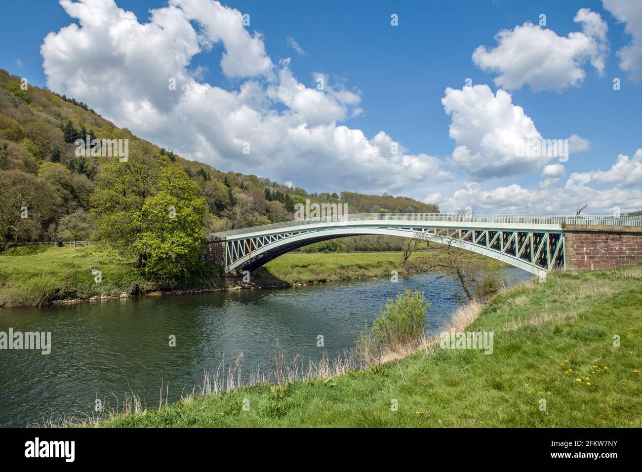 Bigsweir Bridge spanning the River Wye from Wales (on the left) to England (on the right) Stock Photo