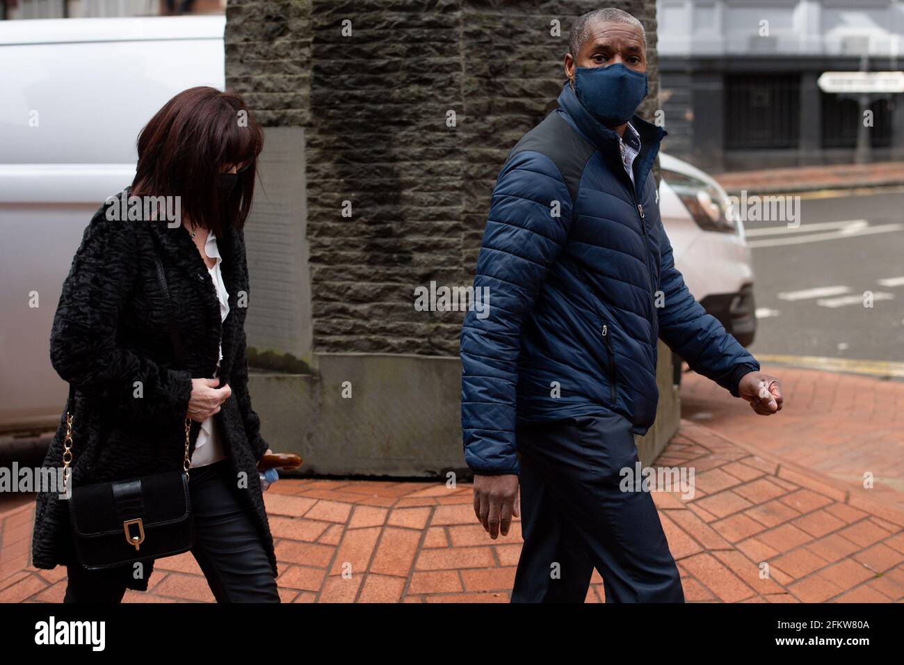 Kenroy Atkinson, the brother of former footballer Dalian Atkinson, arrives at Birmingham Crown Court where, PC Benjamin Monk is accused of the murder, and an alternative charge of manslaughter, of his brother. Monk's colleague, PC Mary Ellen Bettley-Smith is charged with assault of the former footballer. Picture date: Tuesday May 4, 2021. Stock Photo