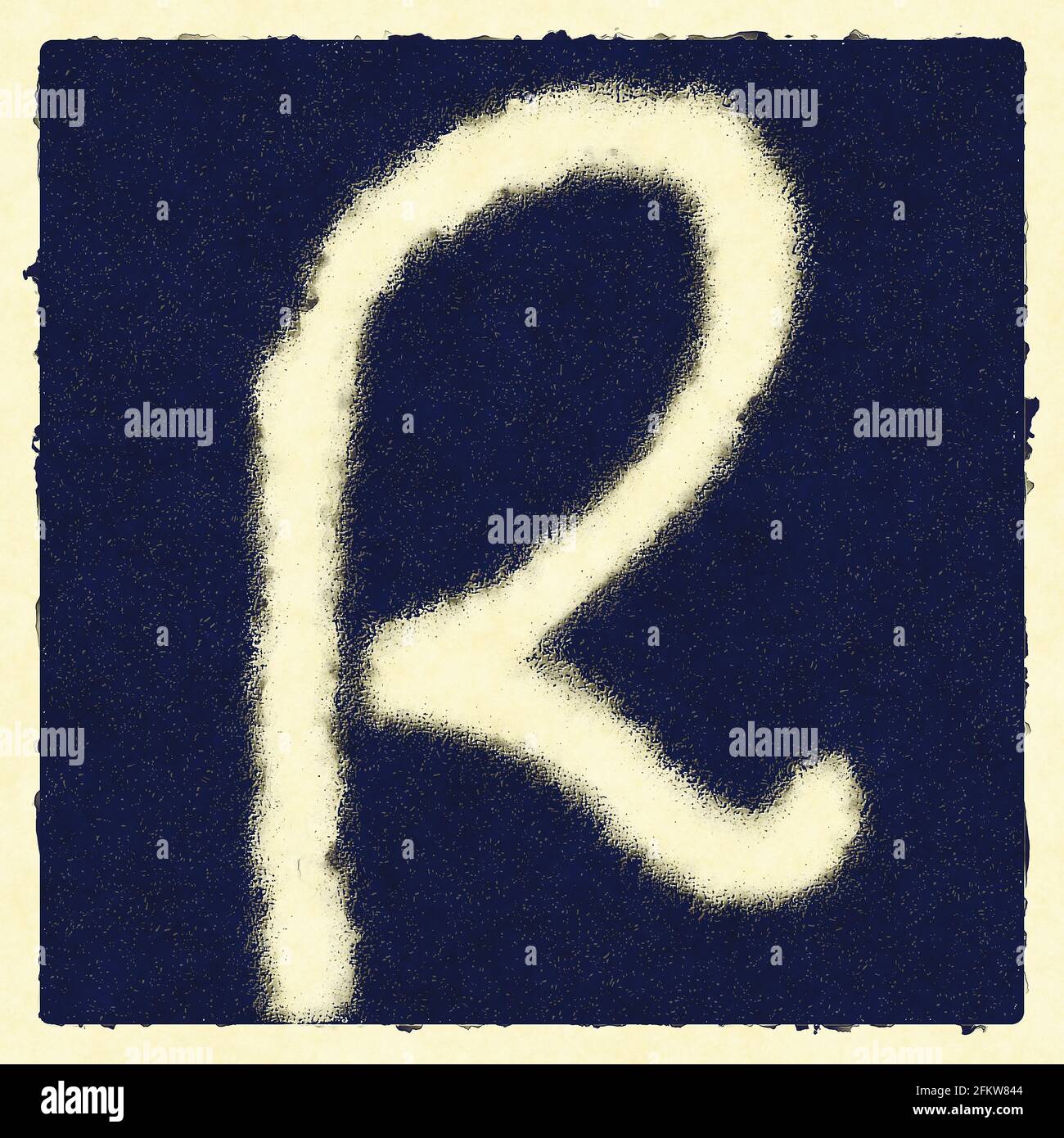 square graphic with the upper-case character R as hazy capital letter ...