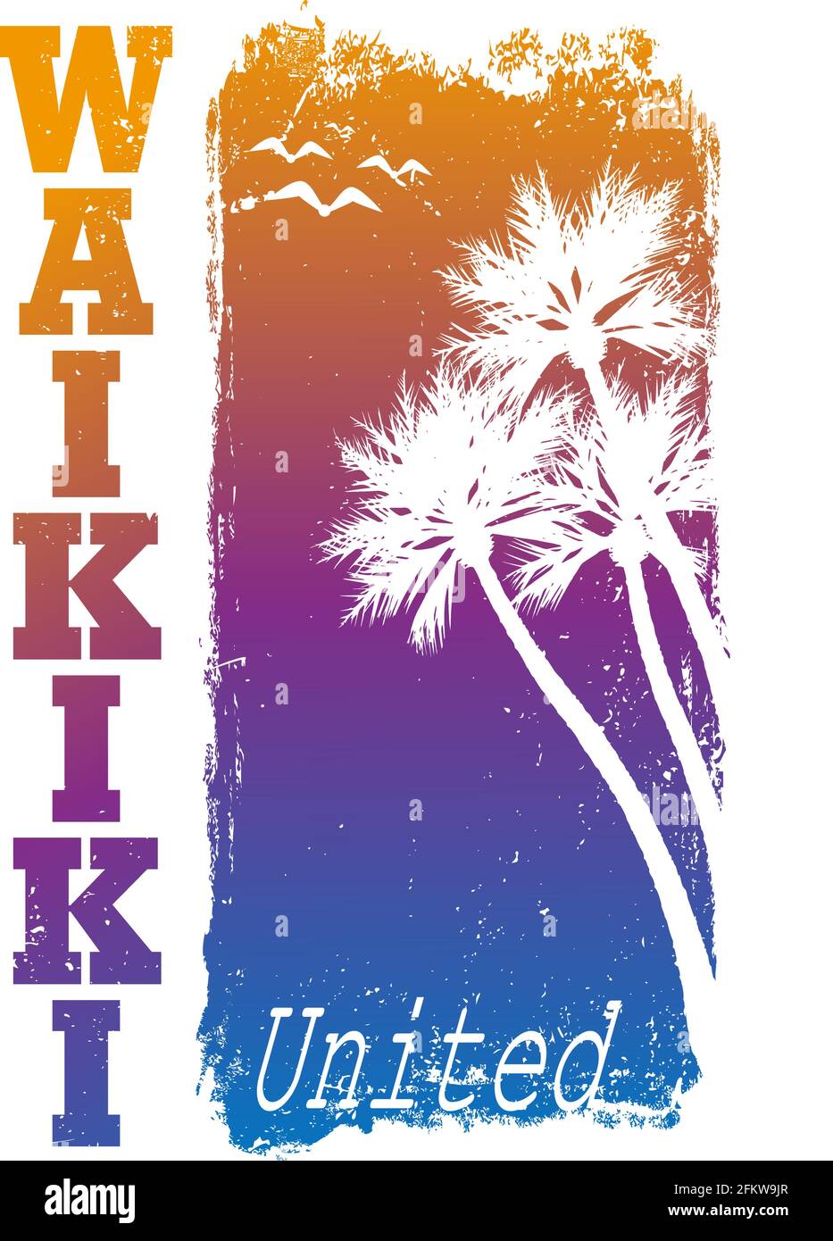Hawaii Waikiki tee print with palm trees. T-shirt design, graphics, stamp, label, typography Stock Vector