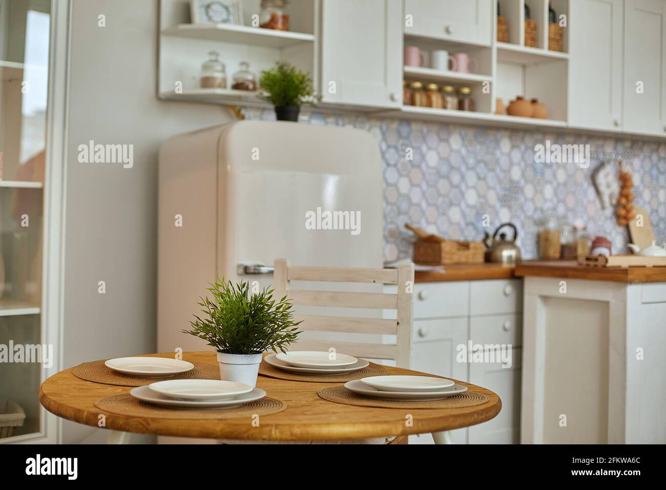 Stylish kitchen interior design in Scandinar style. Cozy home Stock ...