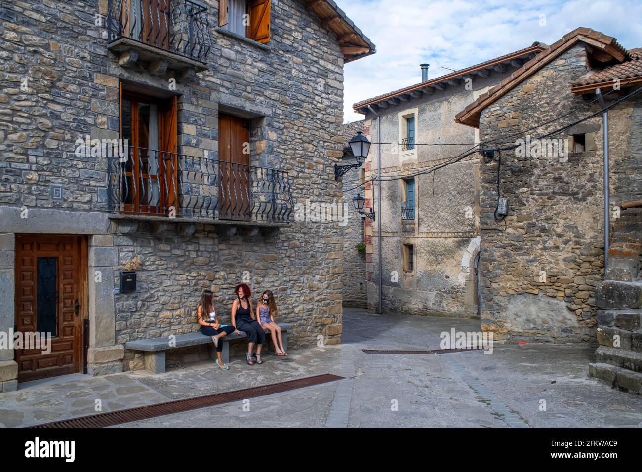 Ligüerre de Ara village behind in Parque Nacional de Ordesa y Monte Perdido in the Pyrenees Huesca Spain Stock Photo