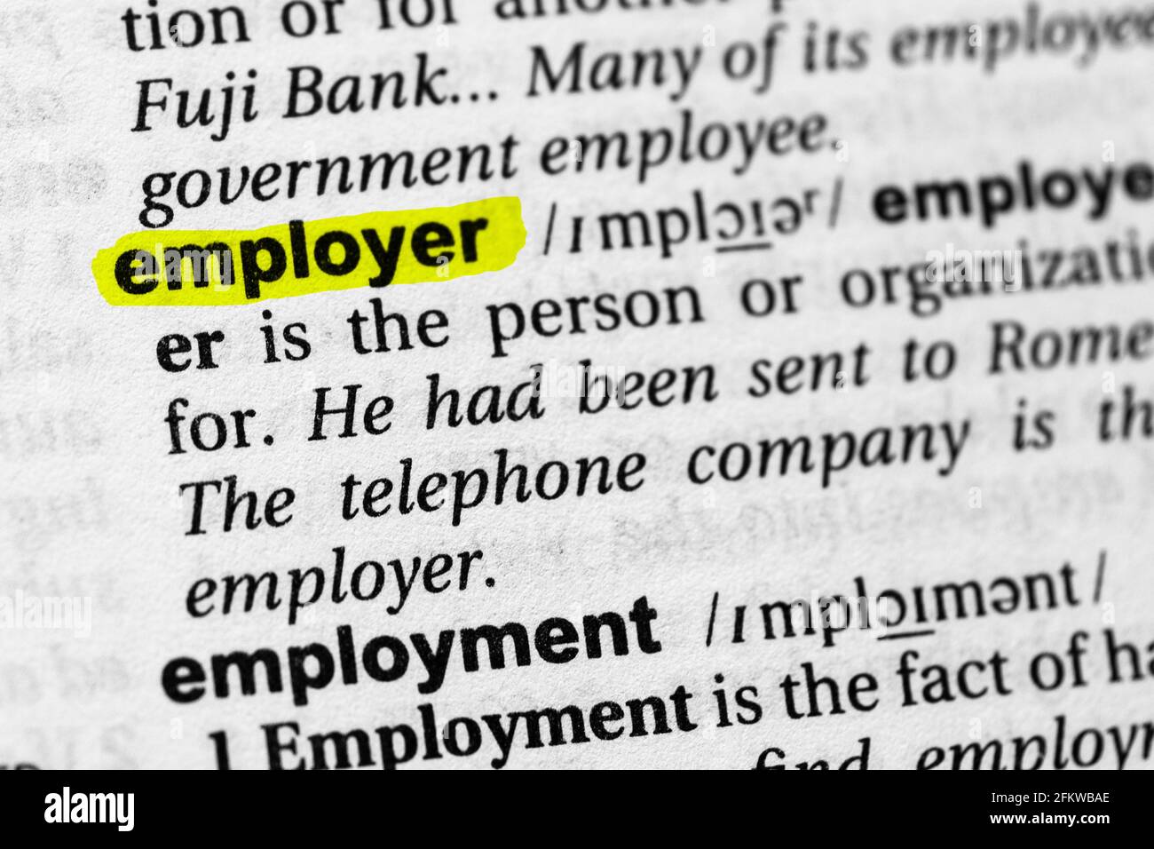 Highlighted word employer concept and meaning Stock Photo Alamy