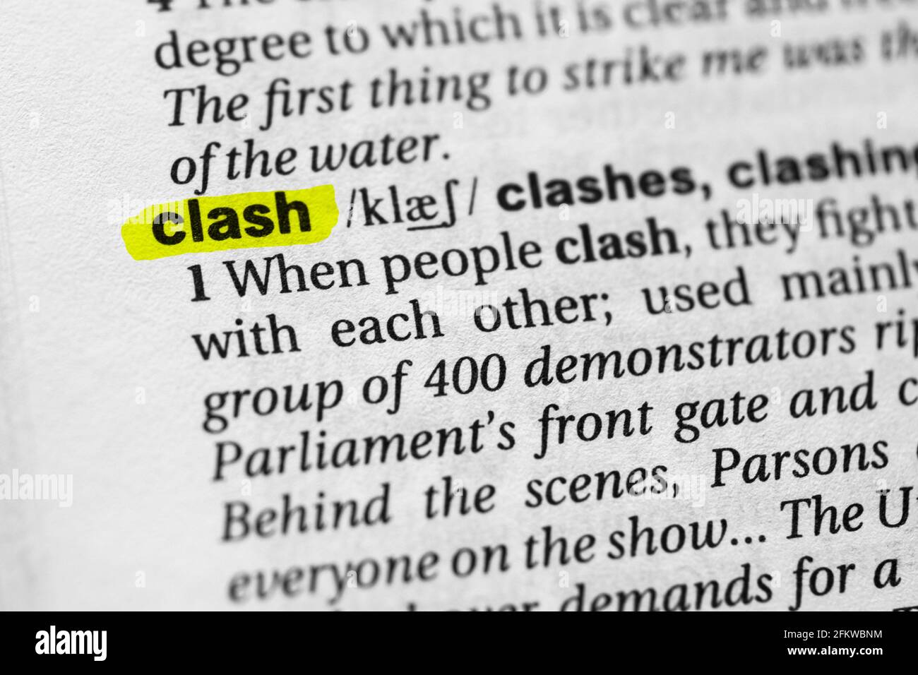 Highlighted word clash concept and meaning. Stock Photo