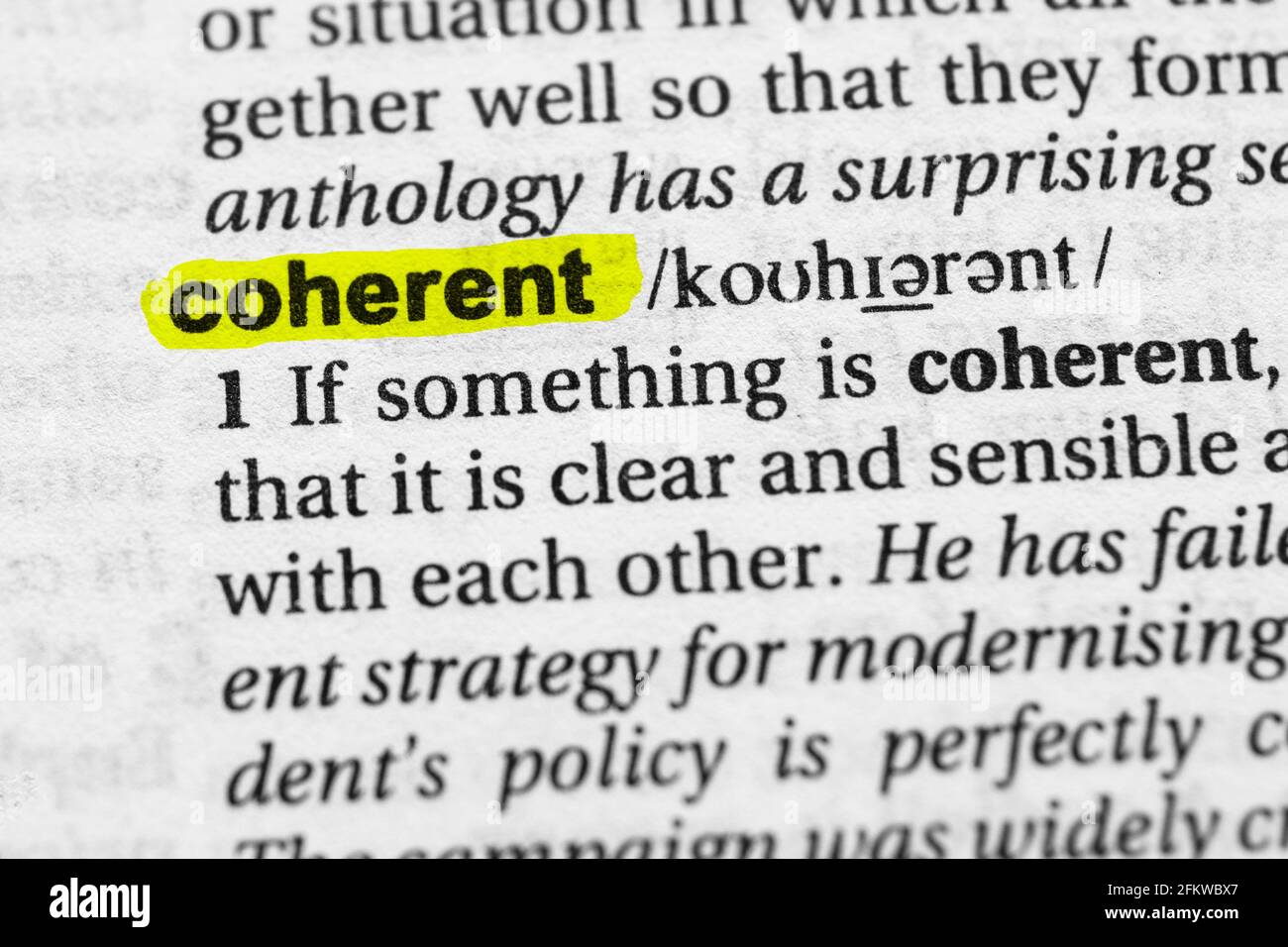 Highlighted word coherent concept and meaning Stock Photo - Alamy