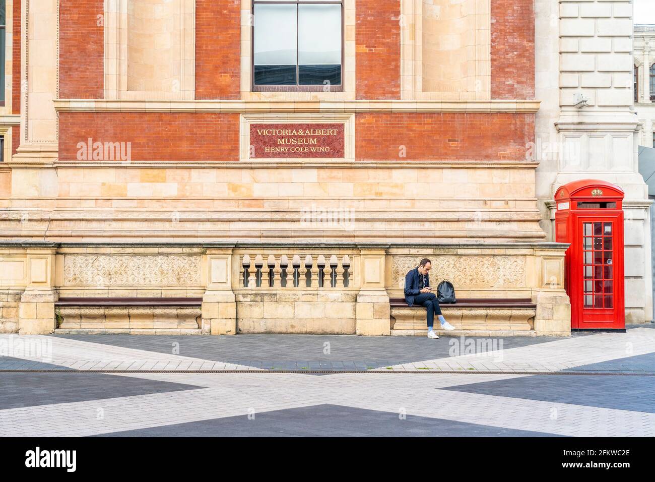July 2020. London. People by the Victoria and Albert or V and A museum, London, England Stock Photo