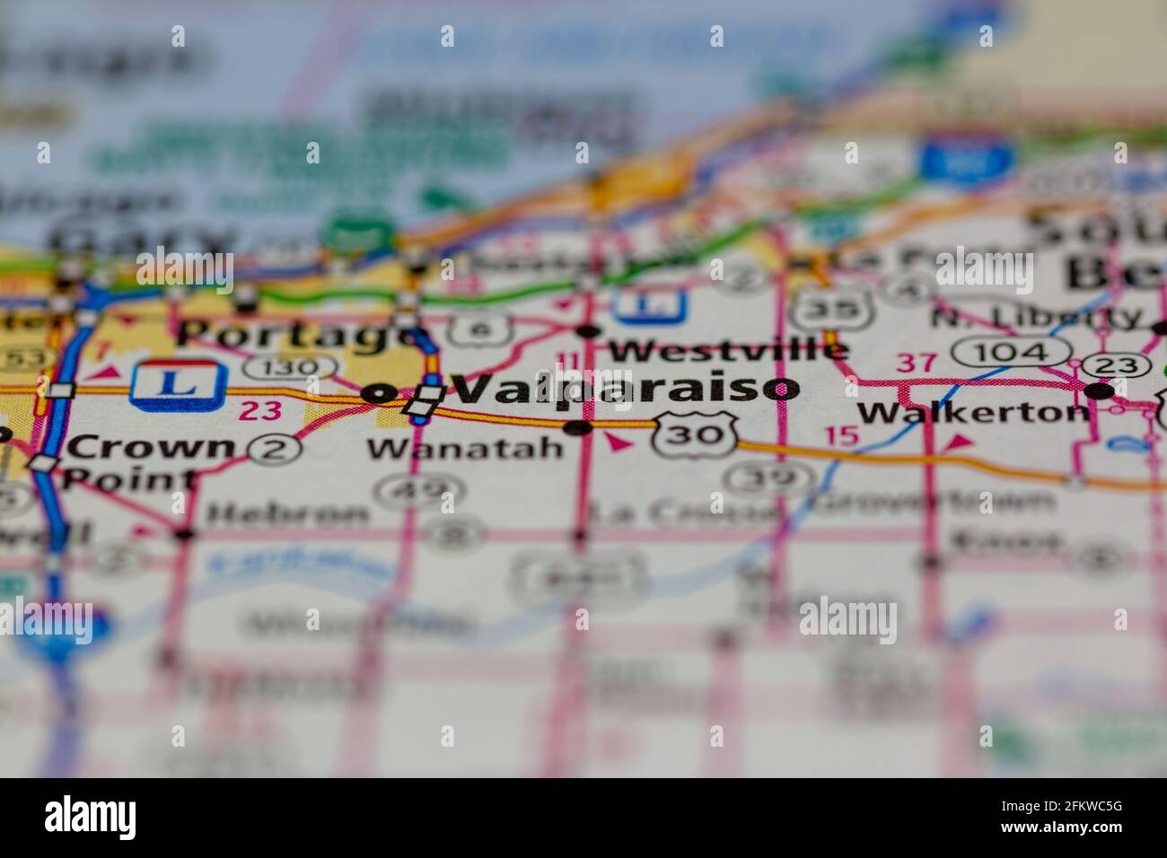 Valparaiso Indiana USA shown on a geography map or road map Stock Photo