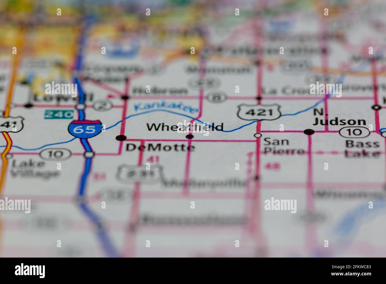 Wheatfield Indiana USA shown on a geography map or road map Stock Photo