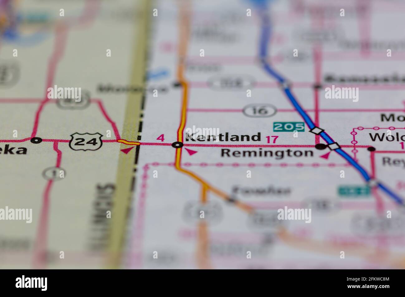 Kentland Indiana USA shown on a geography map or road map Stock Photo