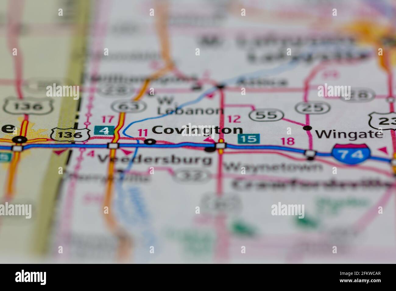 Covington Indiana USA shown on a geography map or road map Stock Photo ...