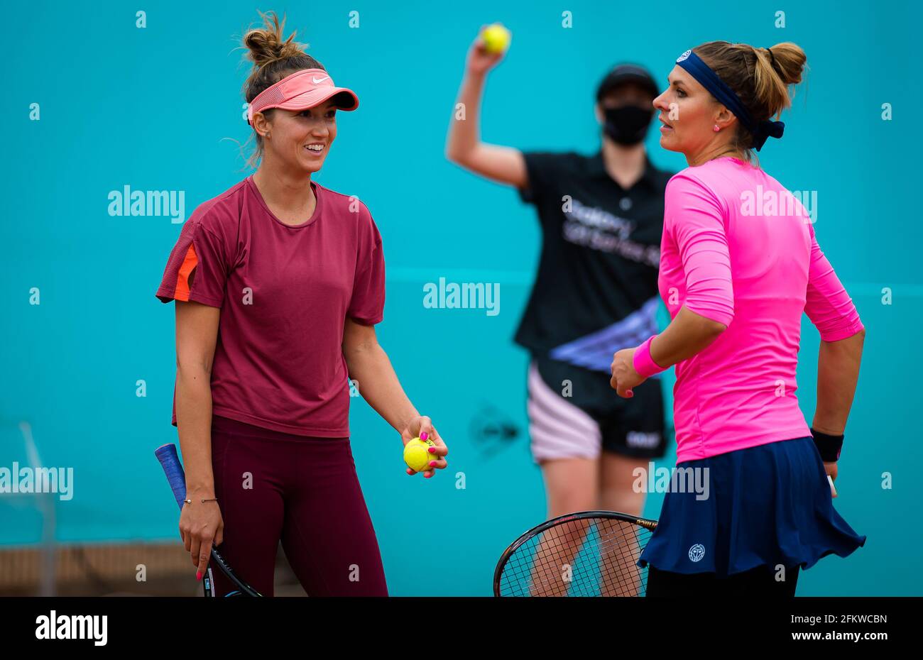 Paula Kania-Chodun and Katarzyna Piter of Poland playing doubles at the  Mutua Madrid Open 2021, Masters 1000 tennis tournament on May 3, 2021 at La  Caja Magica in Madrid, Spain - Photo