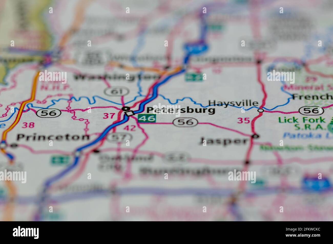 Petersburg Indiana USA shown on a geography map or road map Stock Photo