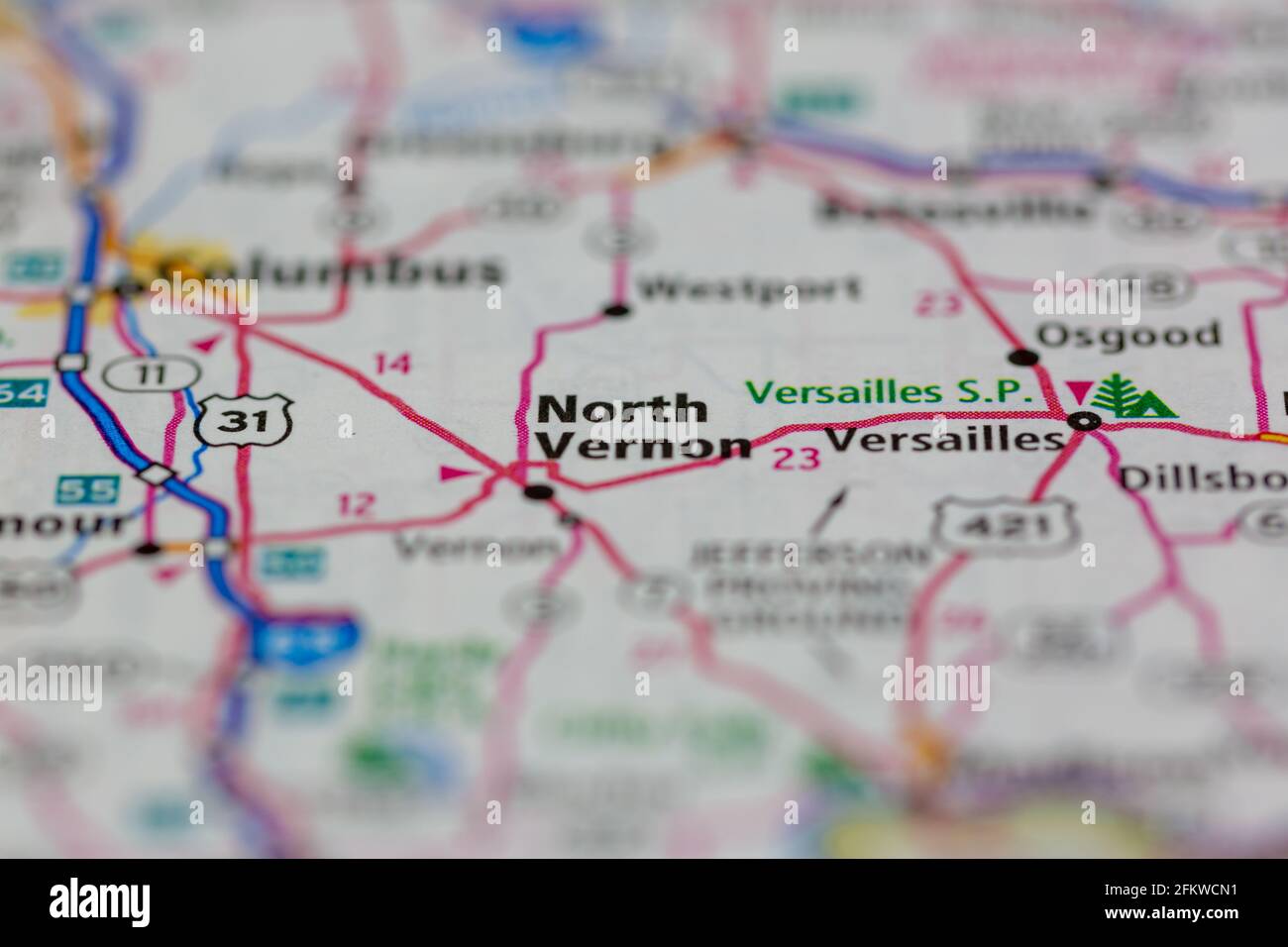 North Vernon Indiana USA shown on a geography map or road map Stock Photo