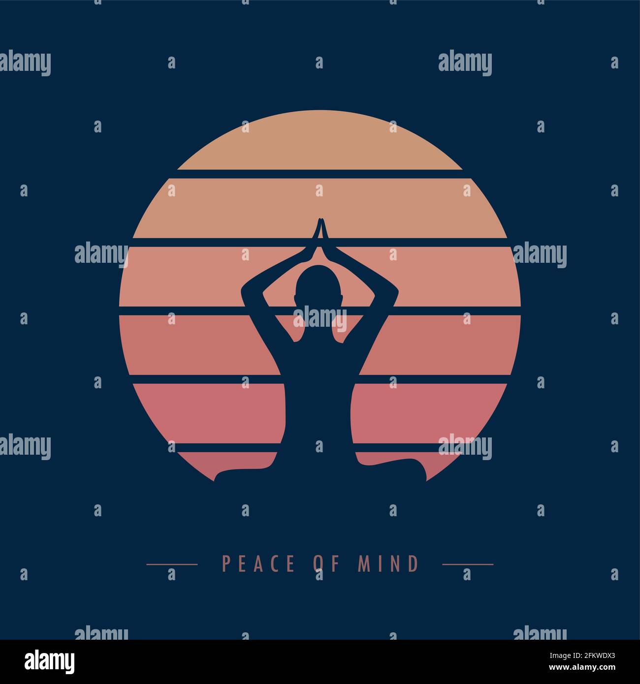 Peace Of Mind Yoga Meditaion Person At Sunset Graphic Stock Vector