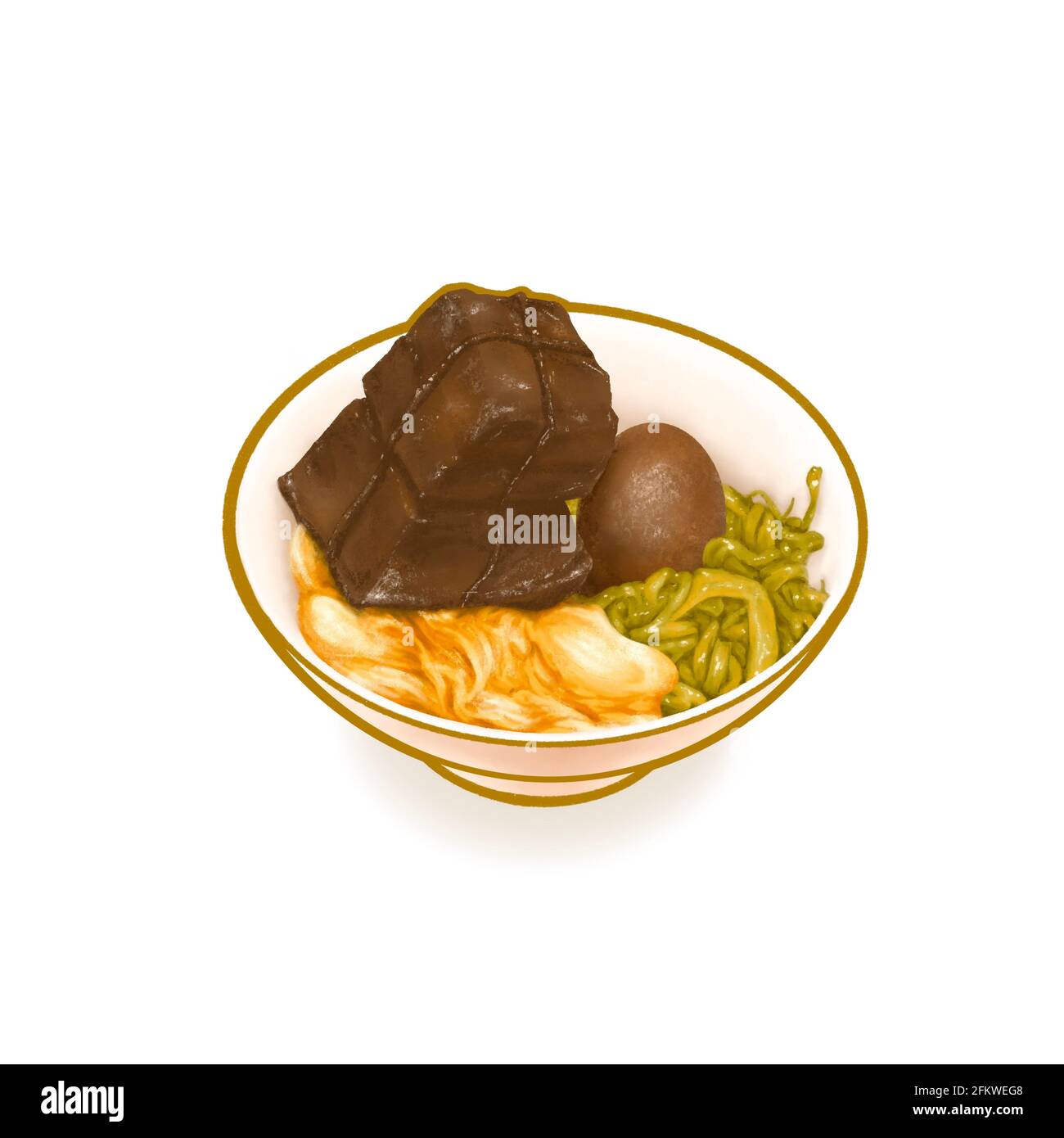 Raster Rice Pork Knuckle Rice, a digital painting of Taiwanese traditional braised ...