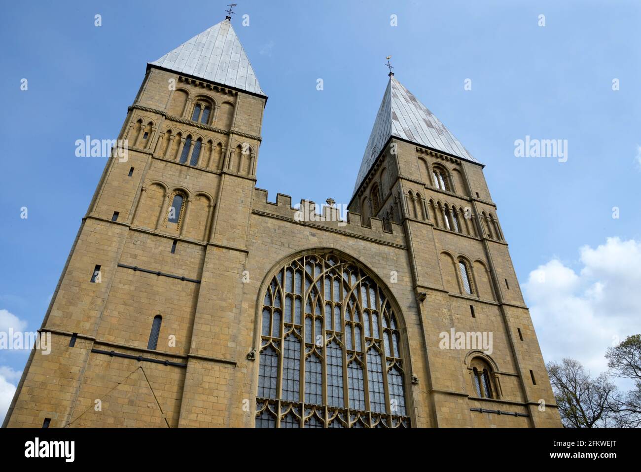 Southwell Minster, twin towers. Stock Photo