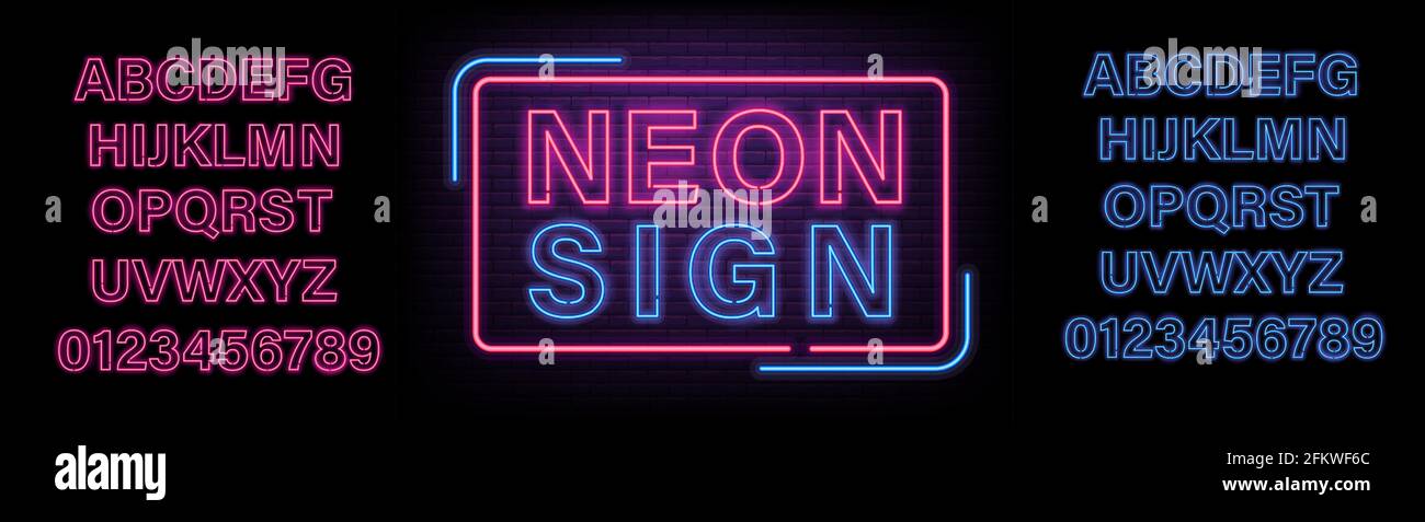 Blue Neon and Pink Typesets for neon sign creation, vector template Stock Vector