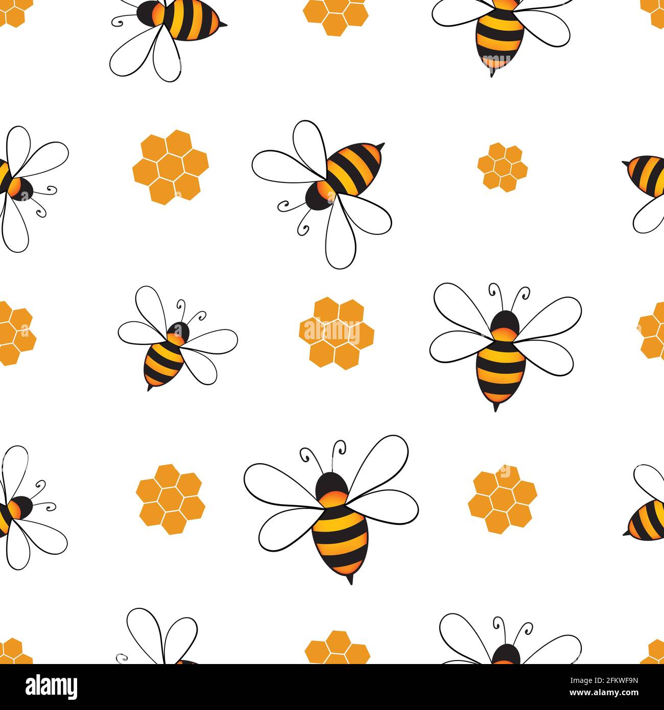Seamless pattern with bees and honeycombs on white background. Small ...