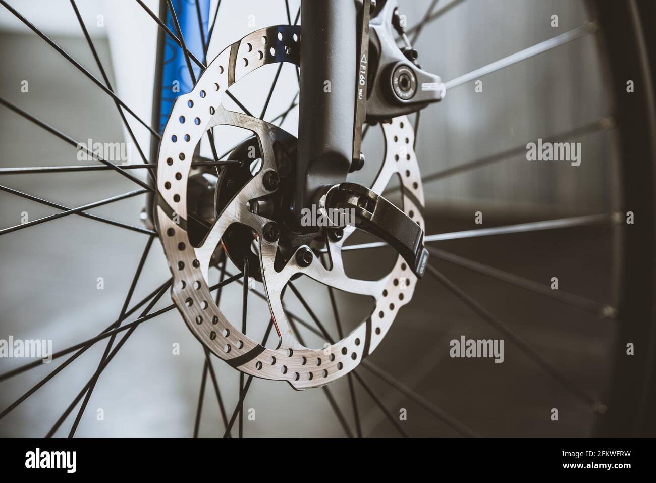 Disc brakes and front wheel of road bike Stock Photo Alamy