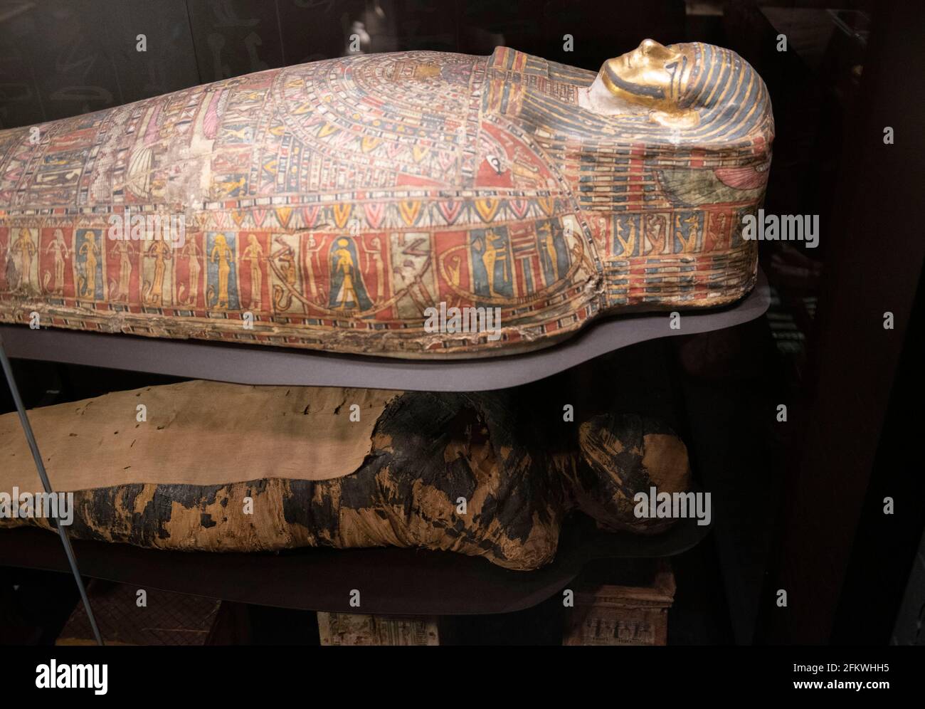Warsaw, Warsaw, Poland. 4th May, 2021. The pregnant mummy is seen on  display at the National Museum on May 4, 2021 in Warsaw, Poland. Discovered  by Archaeologist of Egypt, bio-archaeologist and paleopathologist,