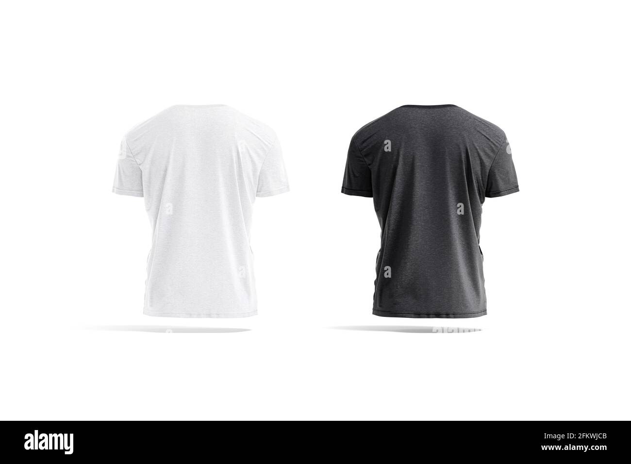 Blank black and white wrinkled t-shirt mockup set, back view, 3d ...
