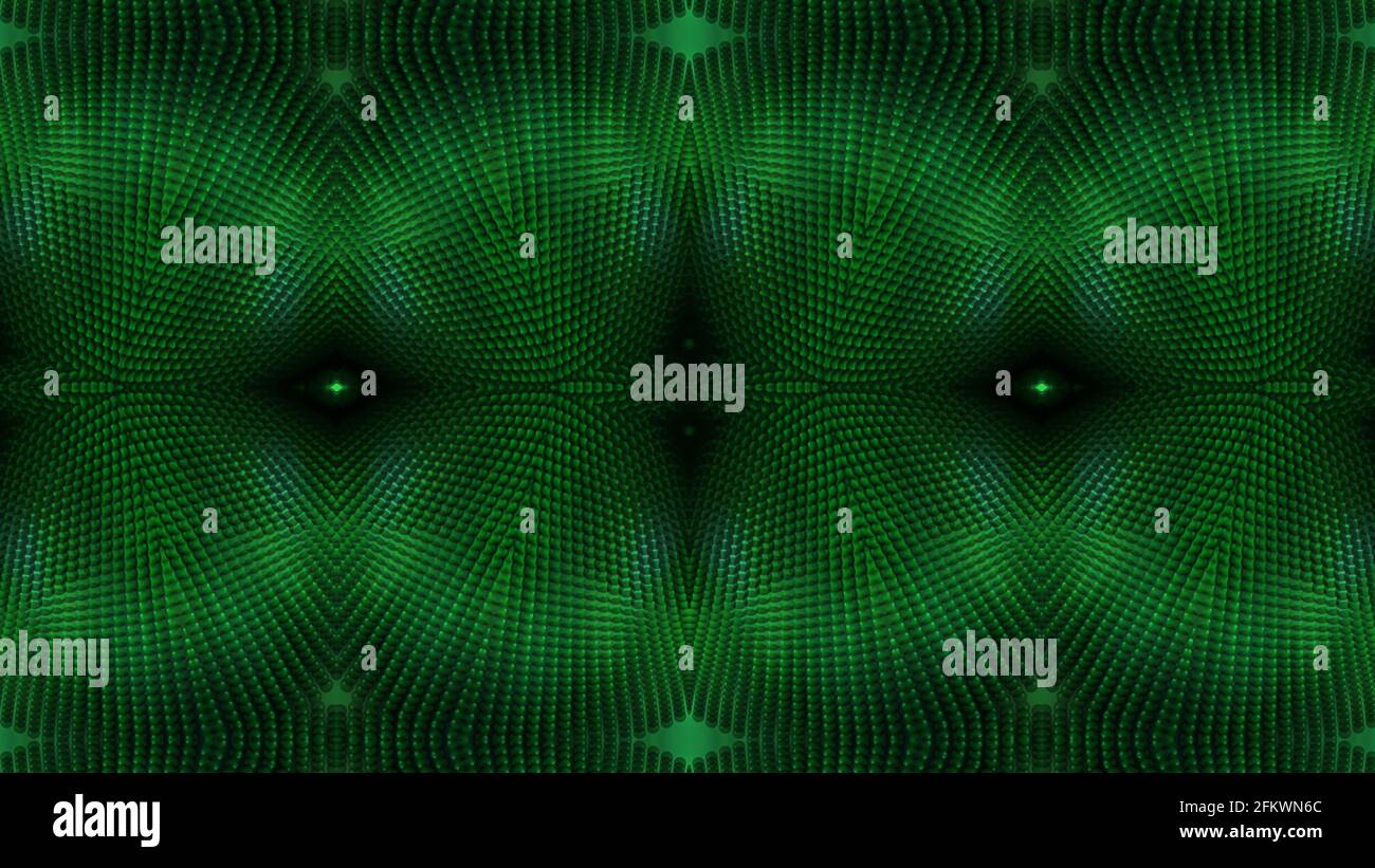 Textured glowing green kaleidoscope background. Stock Photo