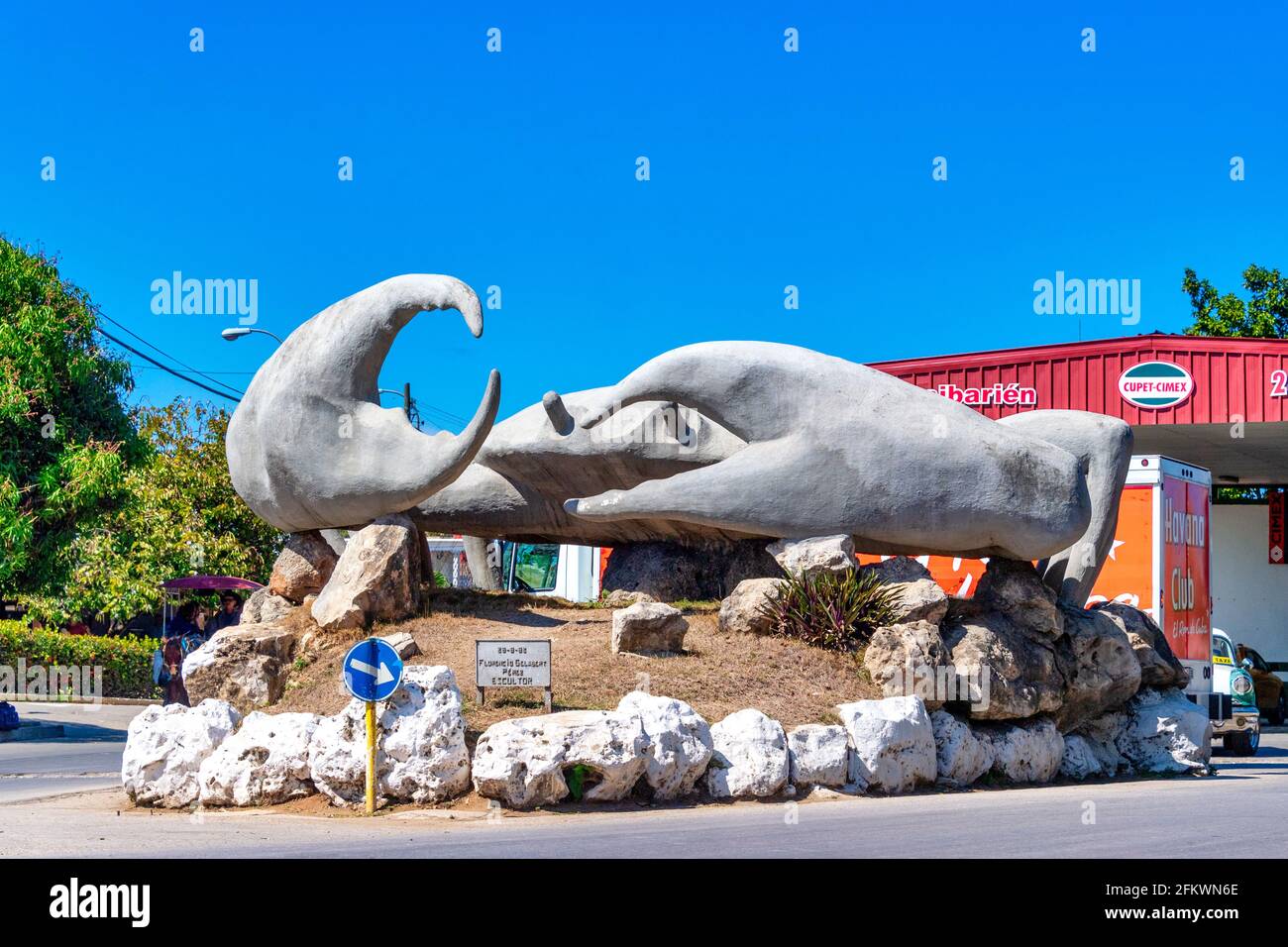 Crab sculpture at the entrance of Caibarien, Cuba Stock Photo