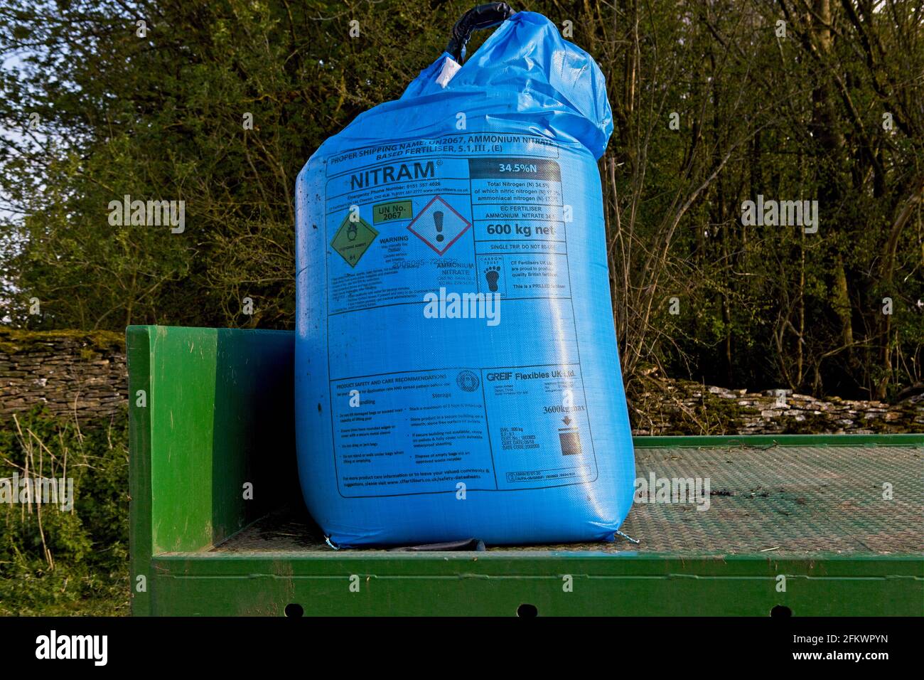 Ammonium nitrate fertiliser on the back of a truck Stock Photo