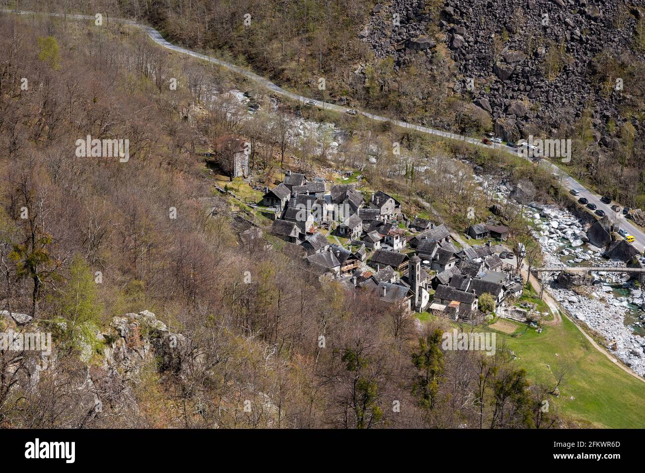 the typical ticino stone village of Foroglio seen from above Stock Photo